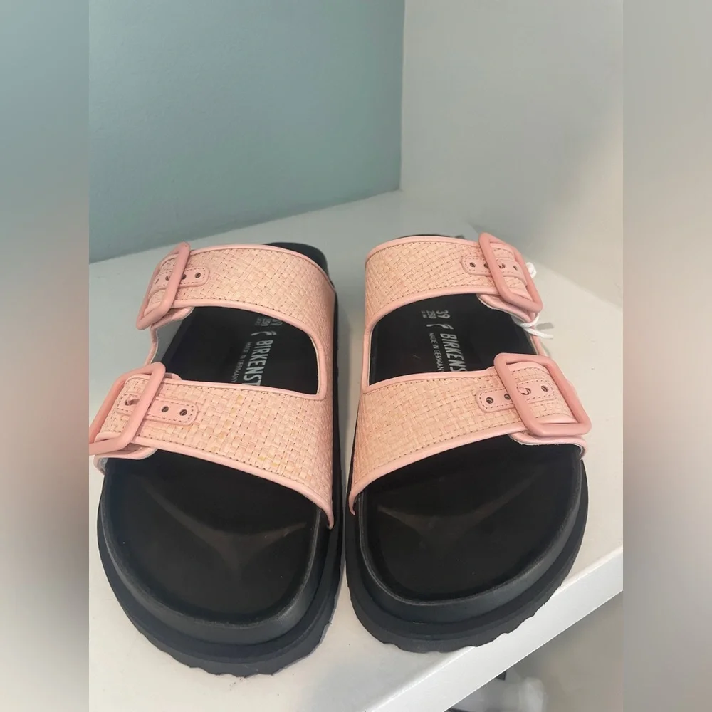 1774 BIRKENSTOCK Arizona Raffia Luxe Slide Sandal Chintz Rose Pink New NWT - Picture 17 of 17